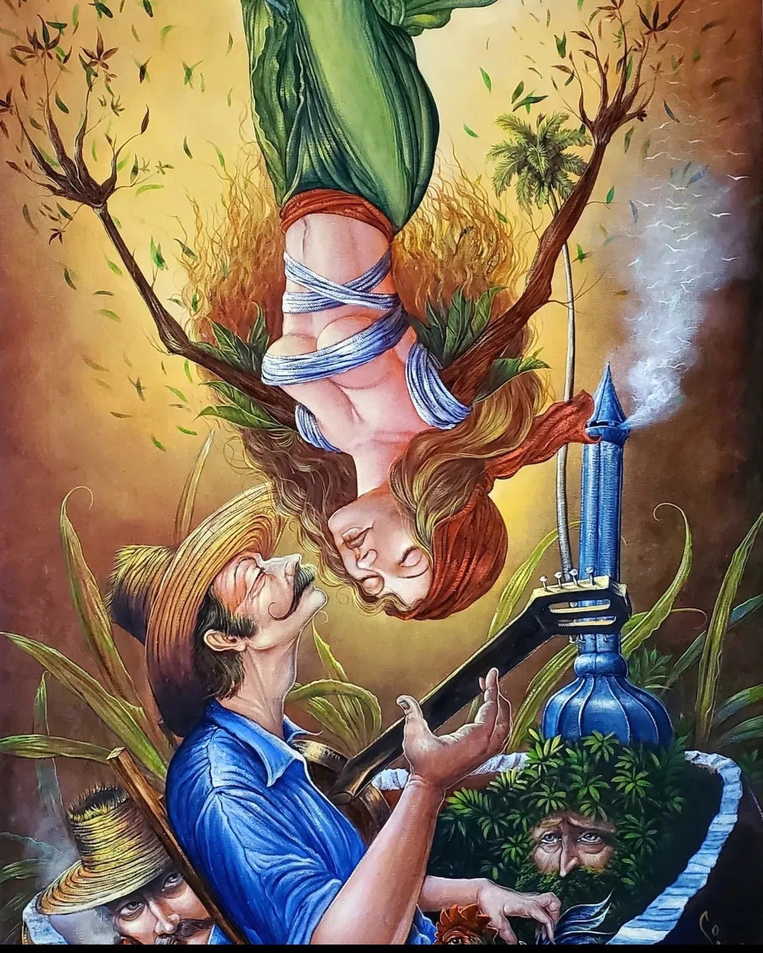 Oil painting Raimundo sosa Tamayo cuban art 100x45cm T:»siempre Seras mi Reina»