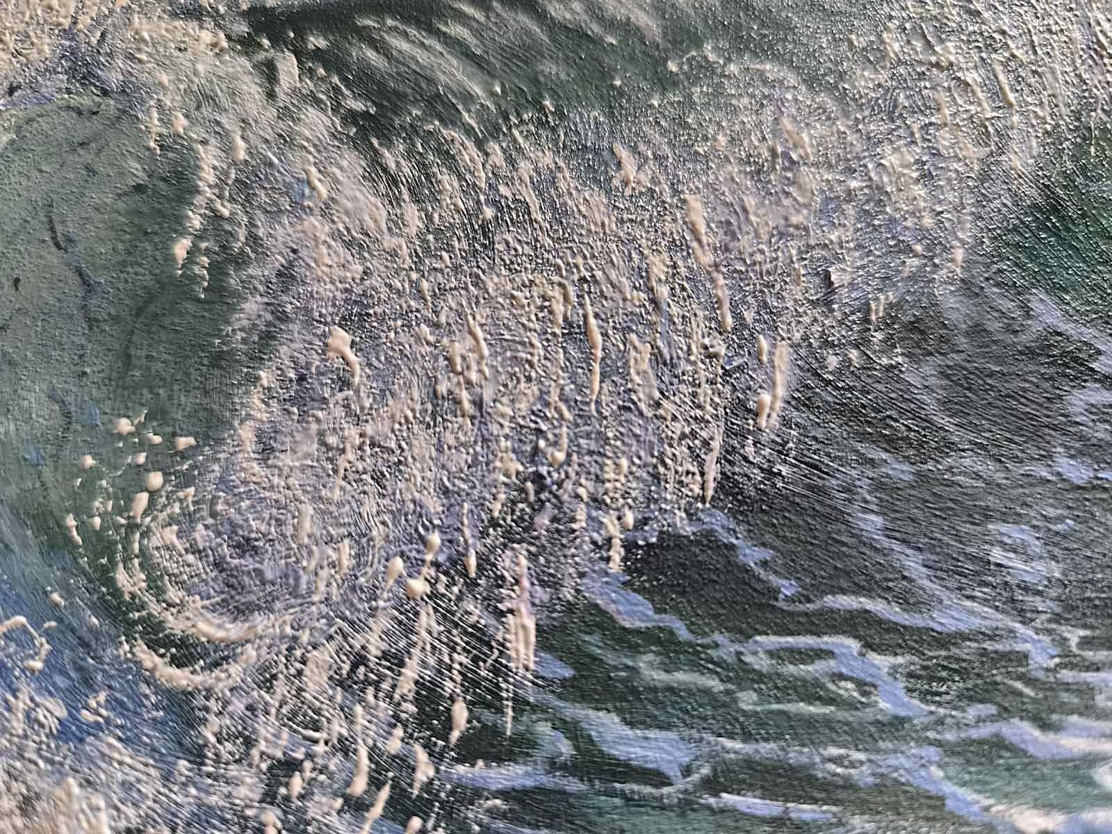 TEXTURED IMPASTO OIL Original Art Painting BERDS WAVES SKY Landscape Seascape A4