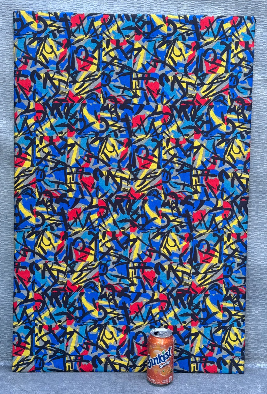 COLORFUL ABSTRACT SILKSCREEN TEXTILE FABRIC PAINTING GALLERY WRAPPED 23″ X 35″