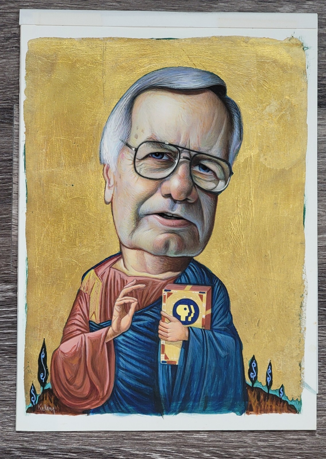 Original Painting on Art Board ICON Bill Moyers Patron Saint of PBS