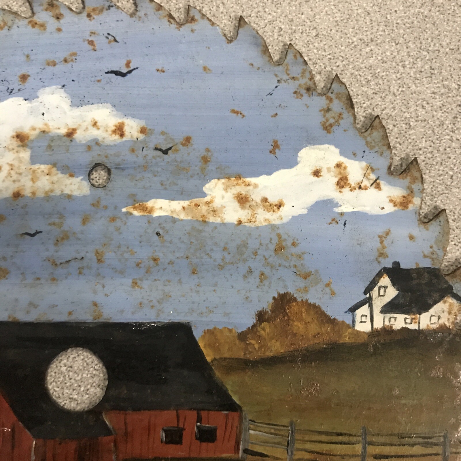 Vintage Hand Painted 7 3/4Circular Saw Blade with Country Barn Scenery – Signed