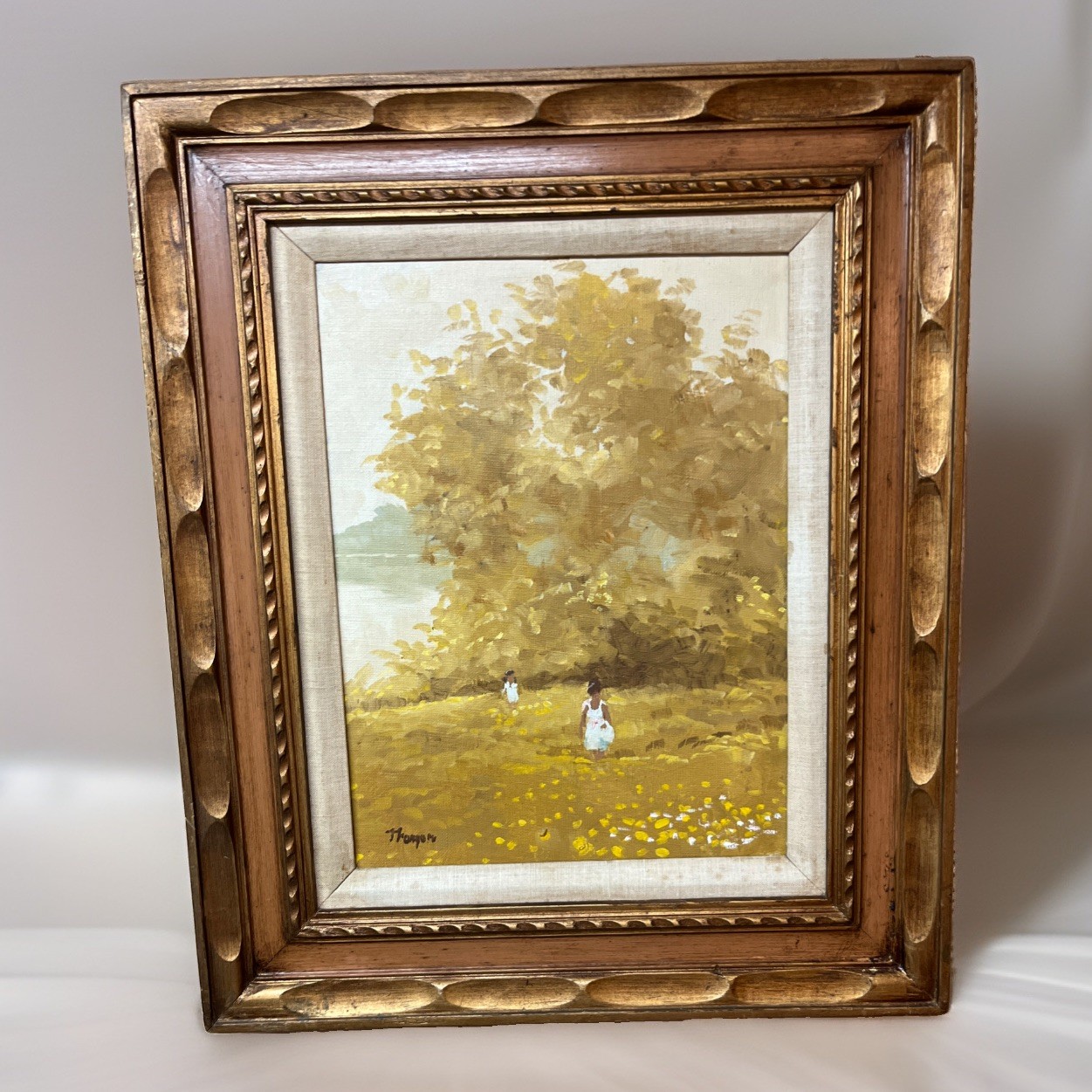 Original Oil Painting on Canvas Impressionist Landscape w/Two Figures