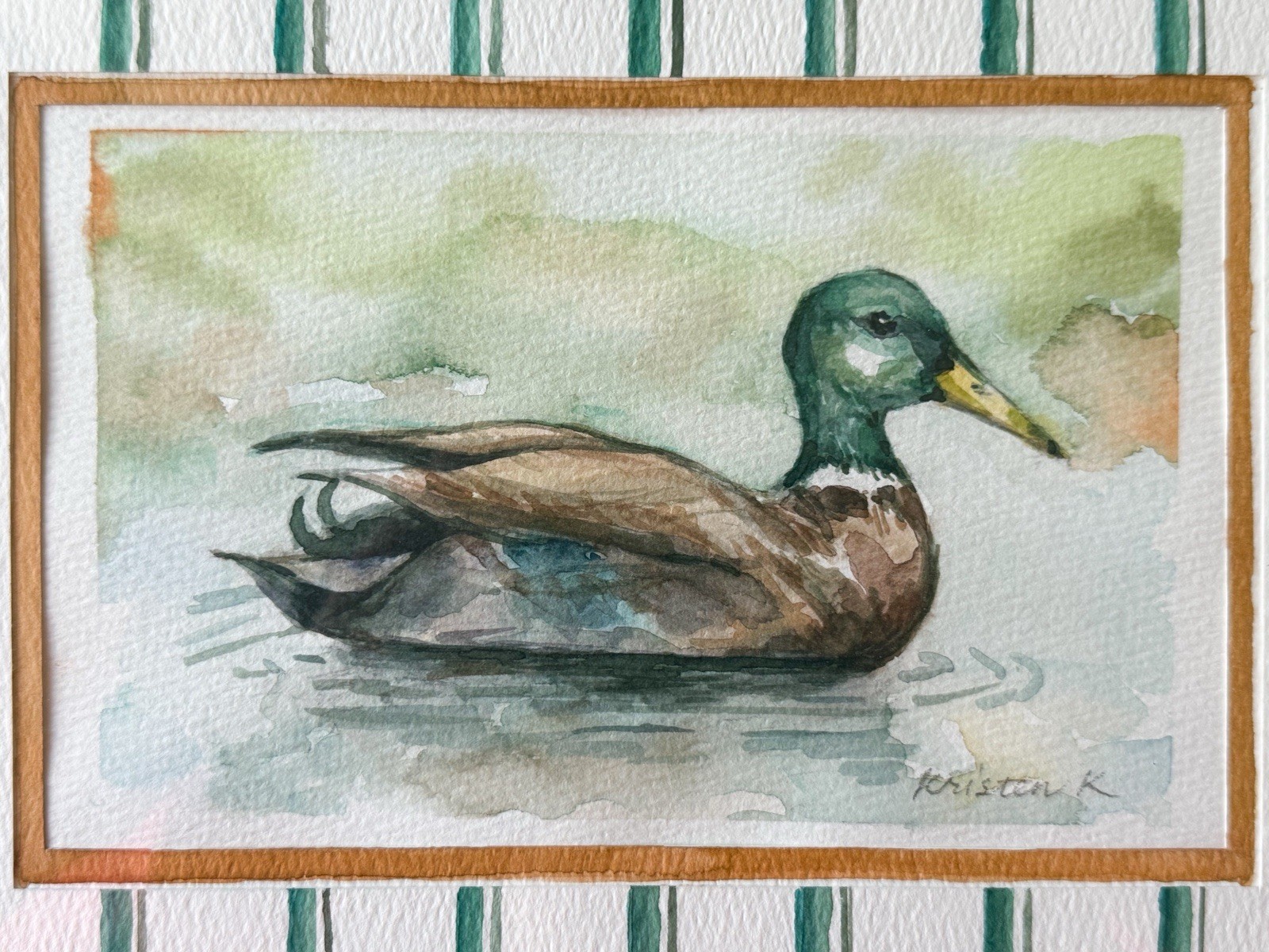 Original Framed Mallard Duck Watercolor Painting – 8″x 10″ Cottage Core