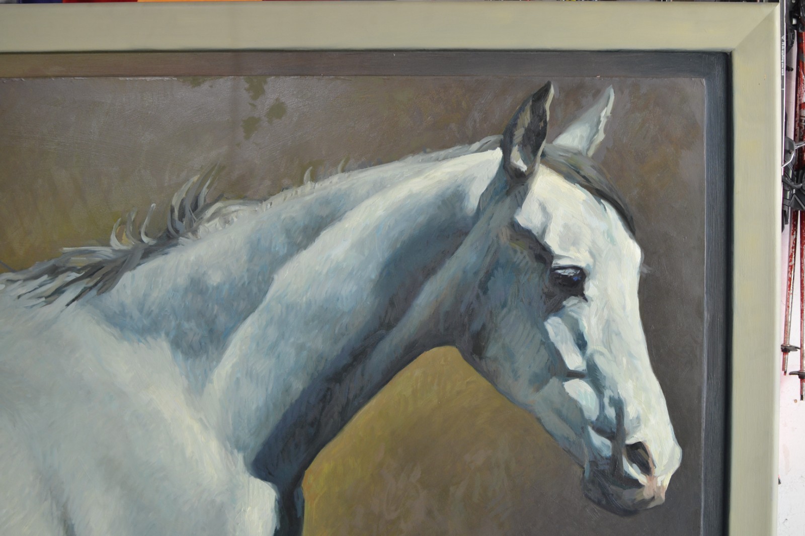 Richard Murray 1948 – 2024, Utah Artist «Reclining Horse» 60 x 108 oil painting