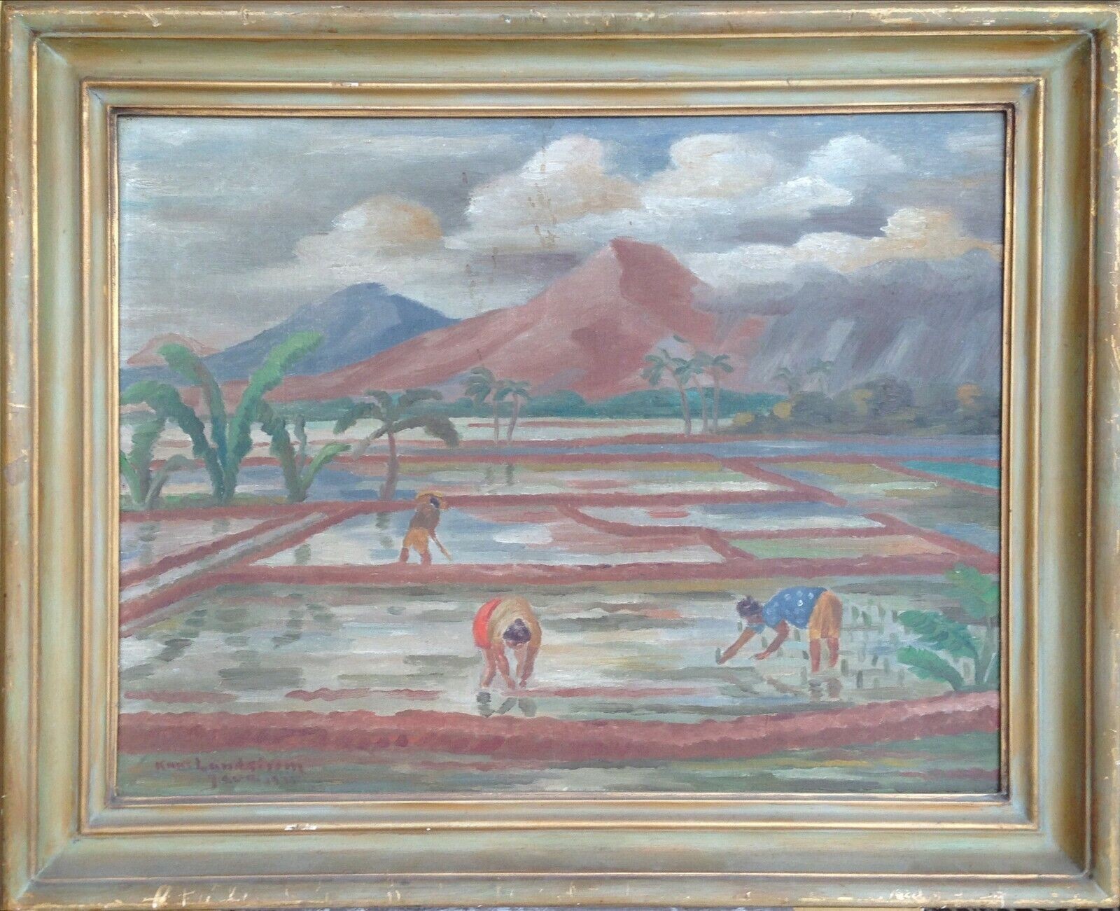 Knut Lundström (1892-1945): RICE-WORKERS ON JAVA, original oil painting