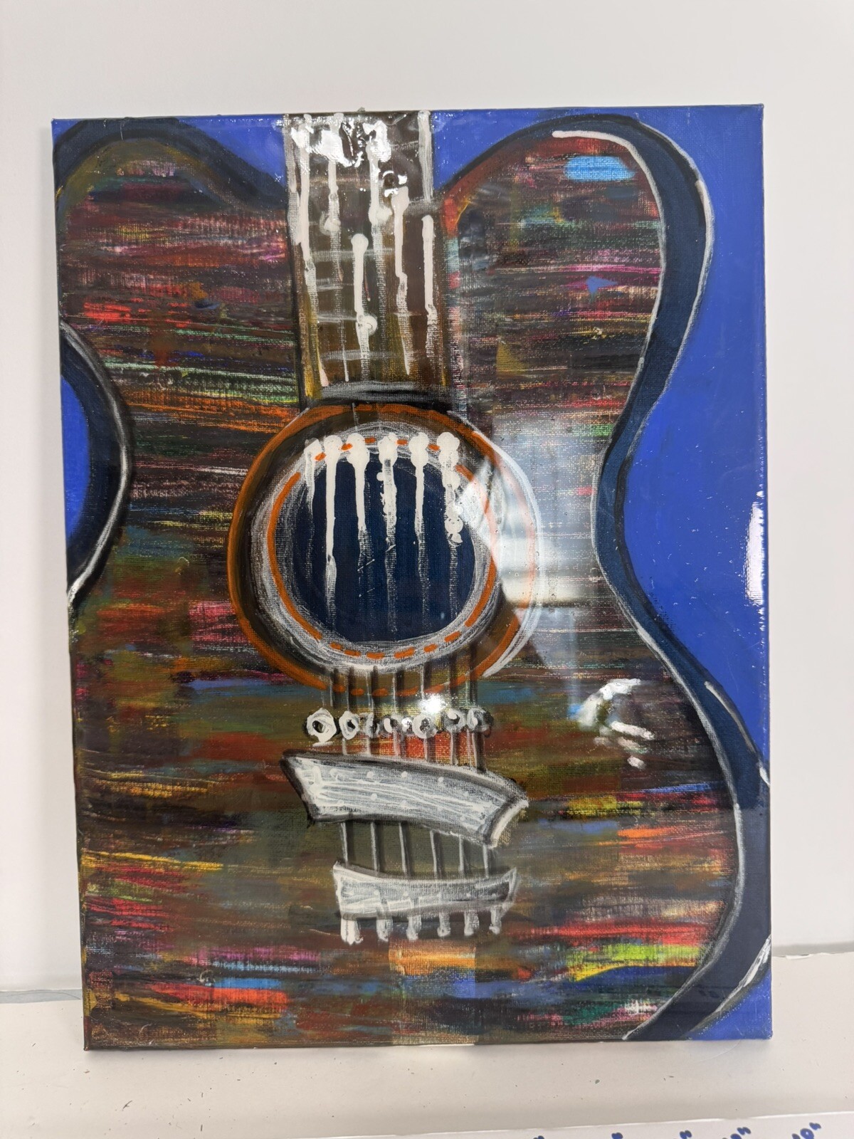 Vibrant Abstract Acrylic Pour Painting – Modern Wall Art – Resin Coated guitar