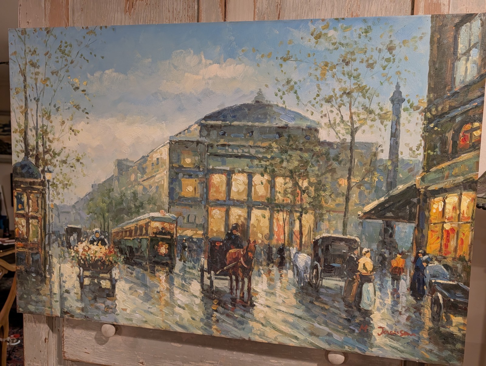 Antique Impressionist Original Oil Painting Cityscape Signed M. Jackson (Mason?)