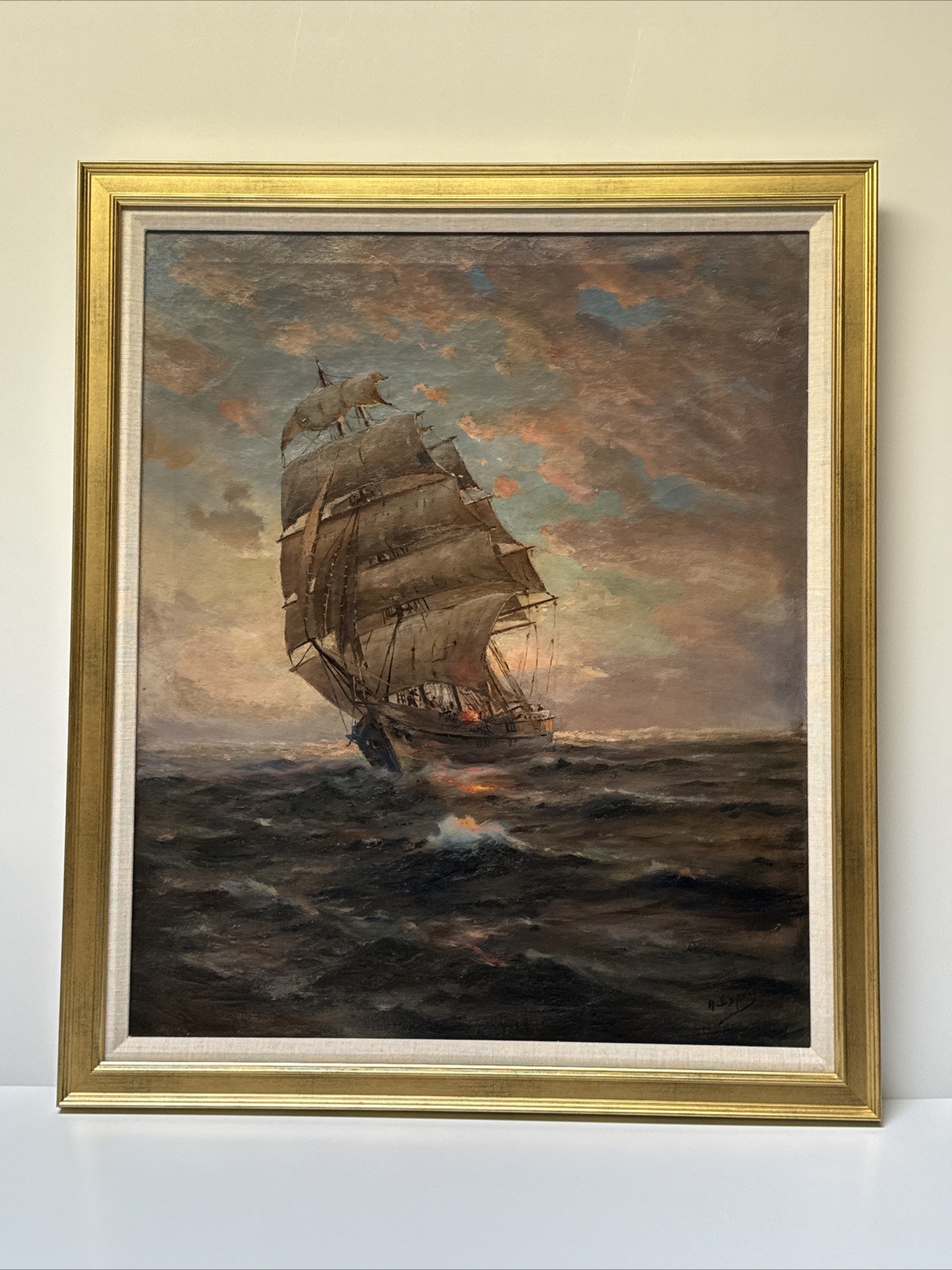 Angel Espoy Painting Nautical Seascape Sunset Evening Antique Famous Listed Oil
