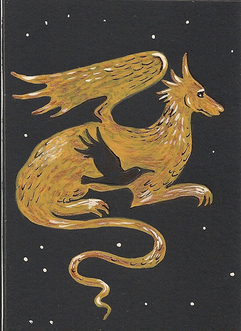 ACEO RYTA PRINT OF PAINTING Golden DRAGON CHINESE NEW YEAR Horoscope Art Crow 🌓