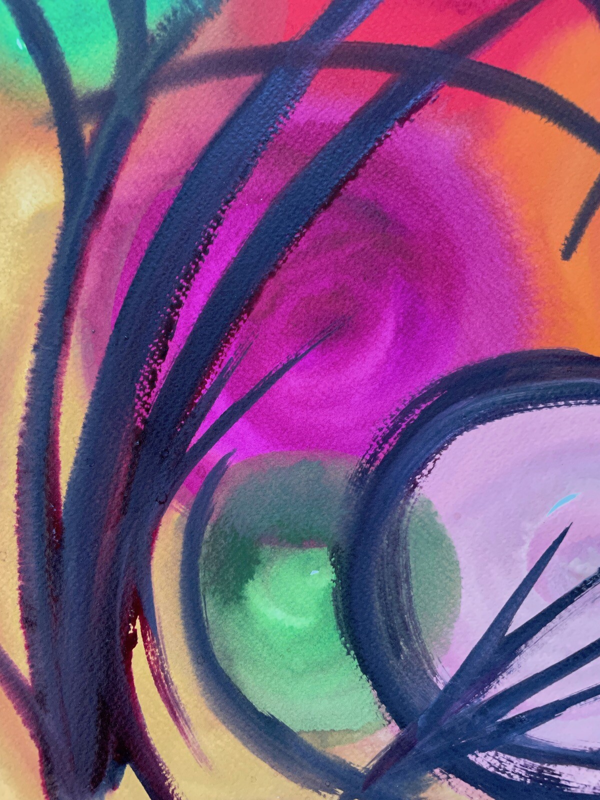 Abstract Composition Colorful Wild Geometric Circles Spheres Modern Art 36×49