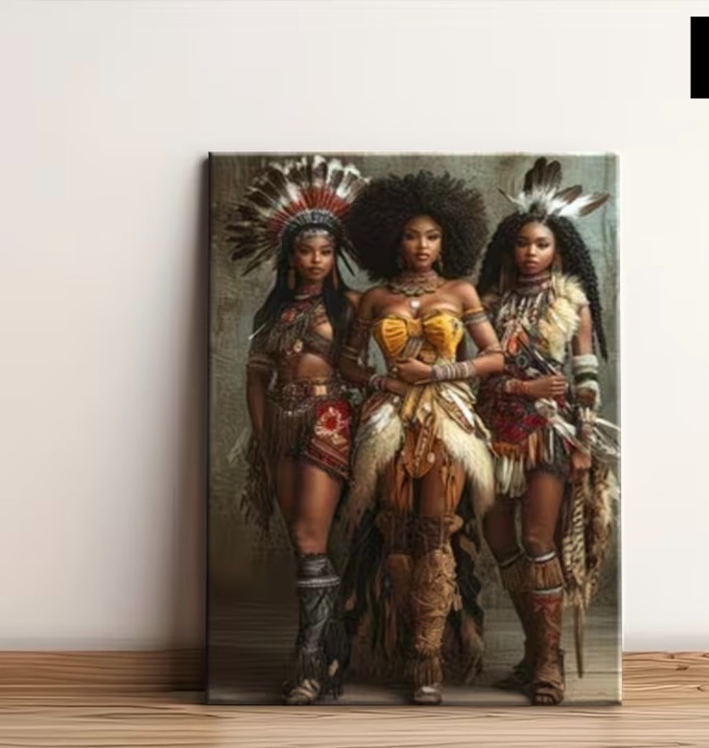 African American Native Female Warrior – Framed Painting