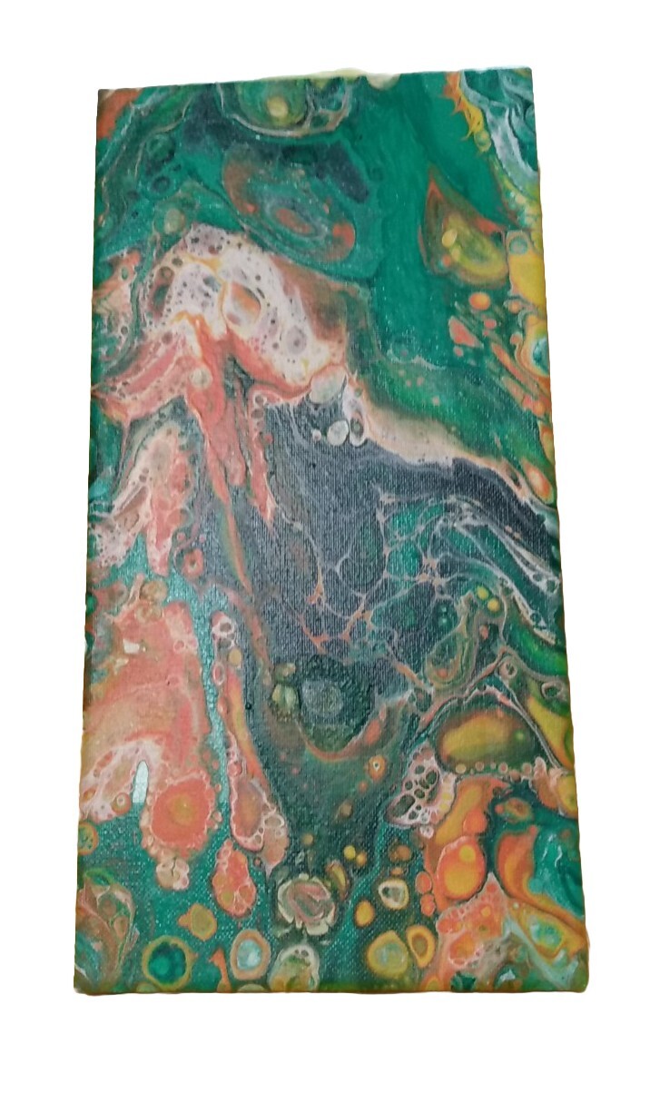 Original Abstract Painting Modern Canvas Wall Art Acrylic Pour OOAK 14″ x 7″ EUC