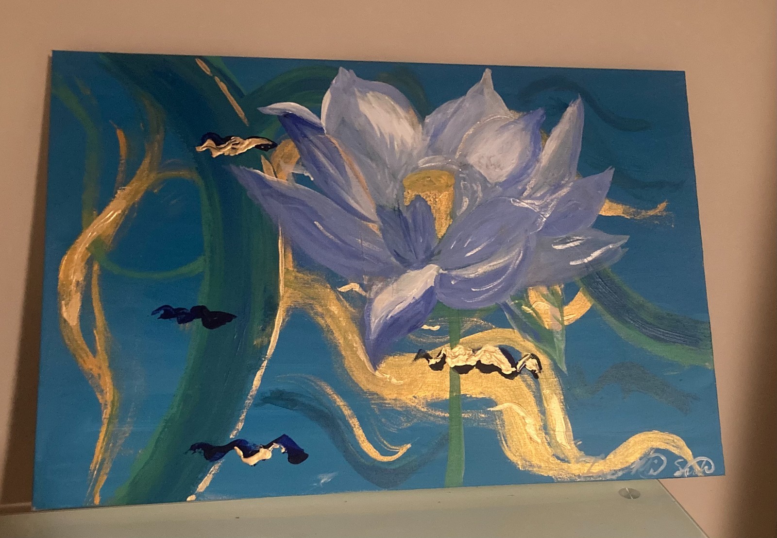 Lotus Painting Very Large Original One of a Kind signed by Local Korean Artist