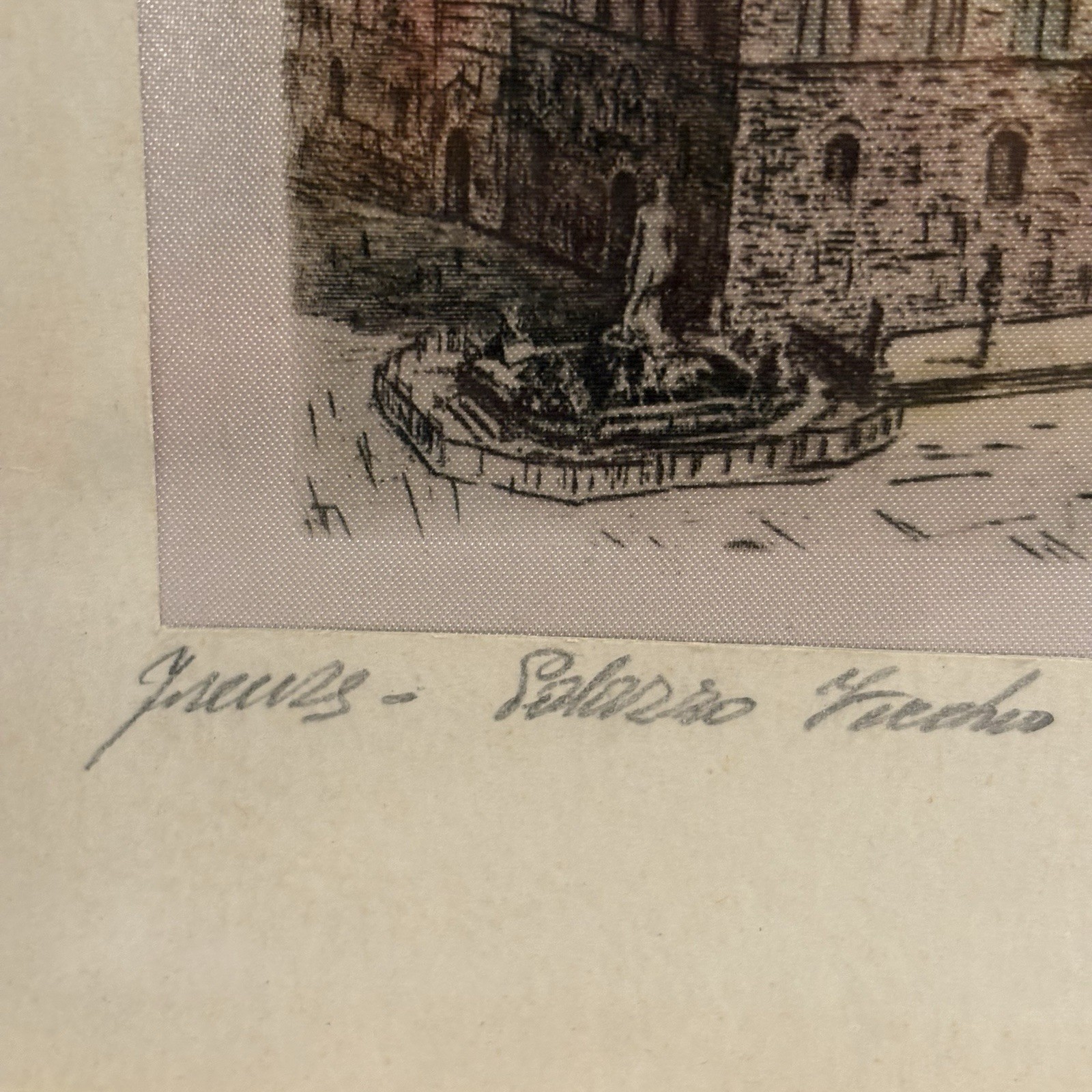 Vintage Silk Hand-Painted Palazzo Vecchio Italy Fortress Small Italian 8 x 10