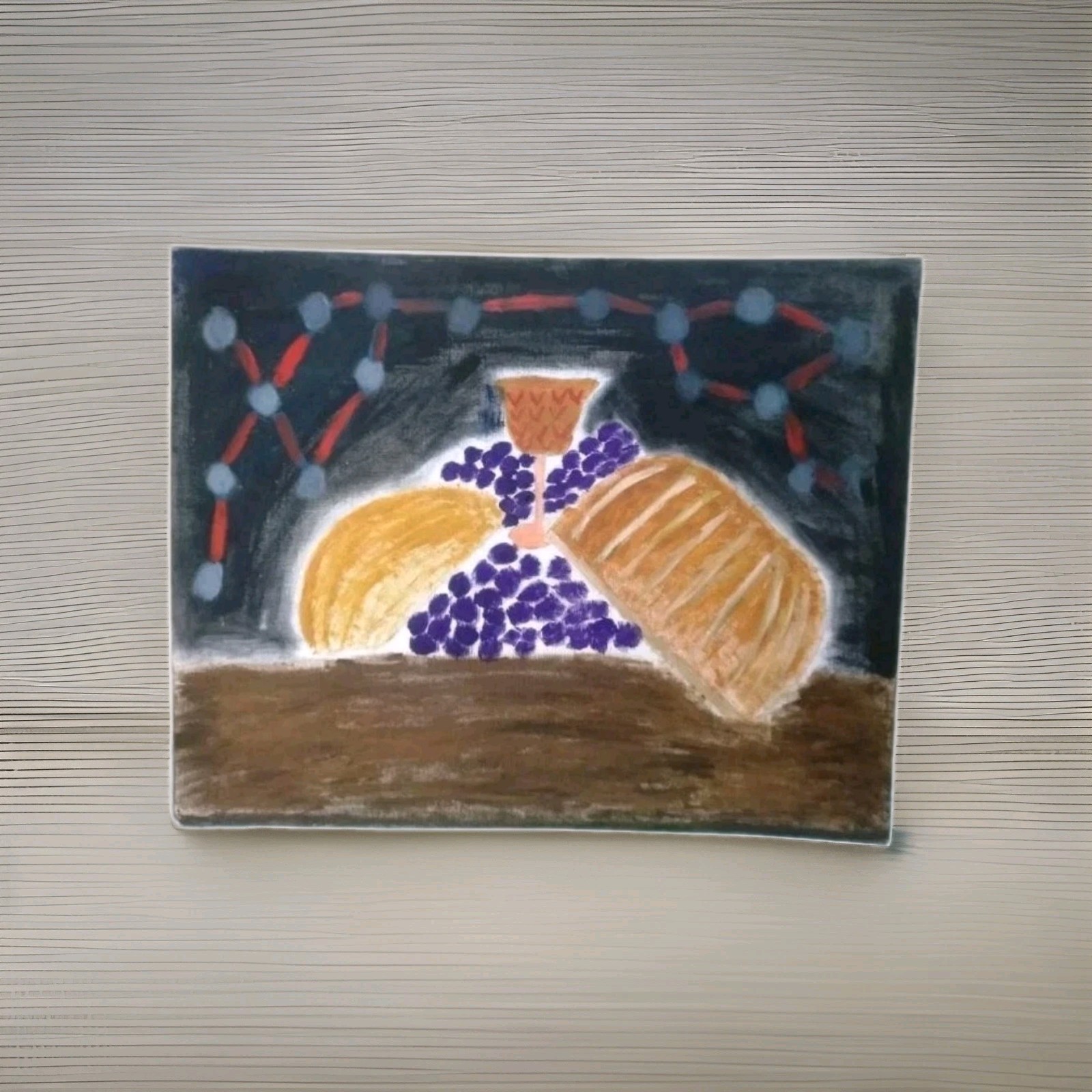 Original Painting Wall Art Oil On Canvas Bread And Wine 15×19″ 40x50cm Unframed