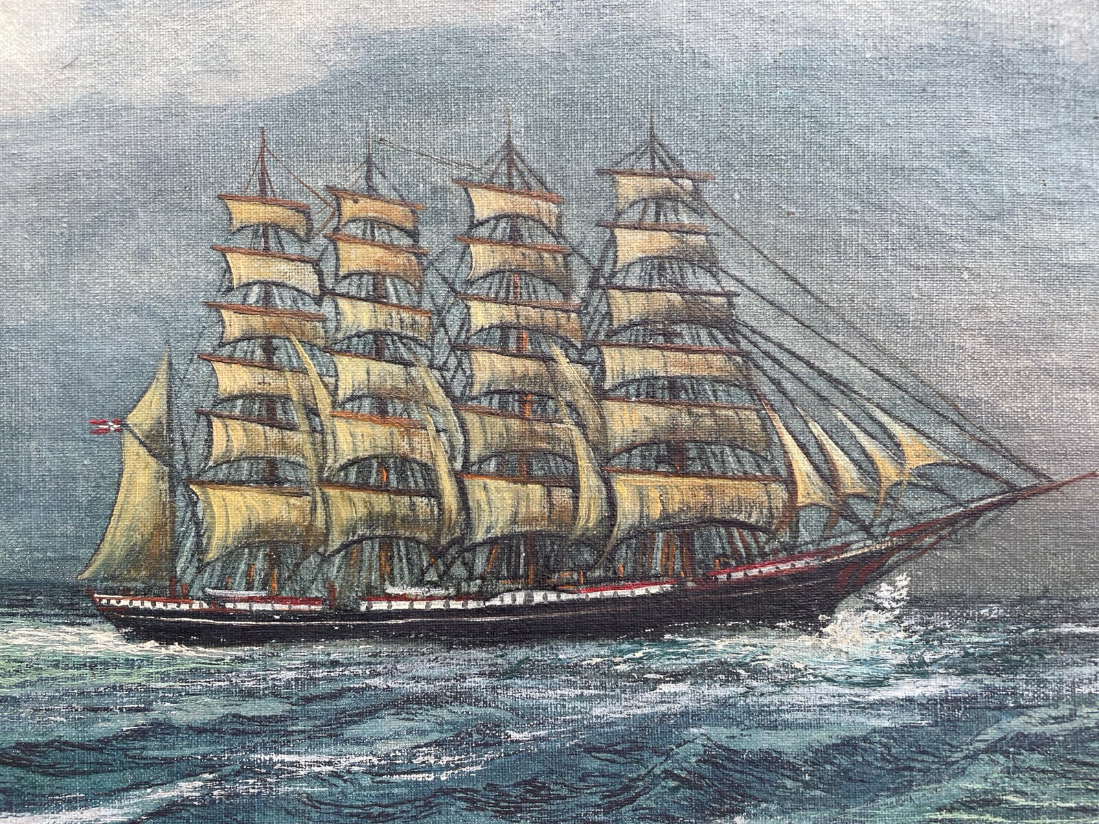 Seascape Ship Image Sailboat Five-Masted Bark Kobenhavn on the Sea Denmark