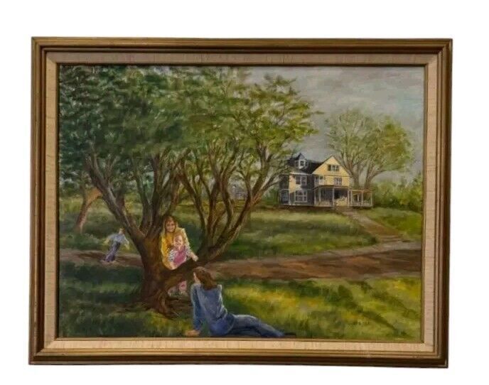 Original Oil on Canvas by Jean B. Egan “Children at Play” Framed Artwork 26”x21