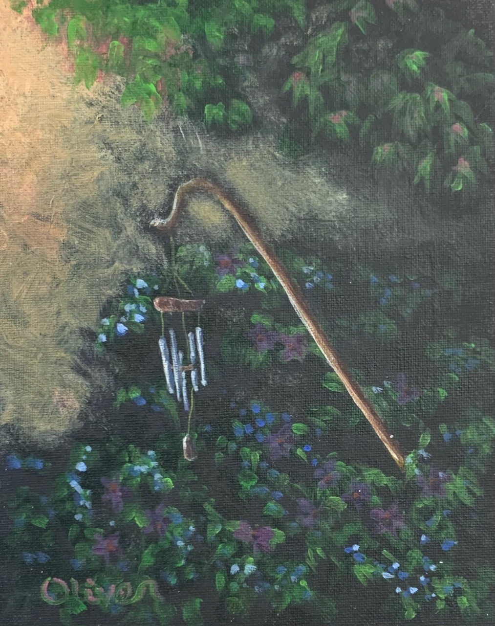 Garden Meditation at Sunrise, B. Oliver Original Oil Painting Art, 8×10