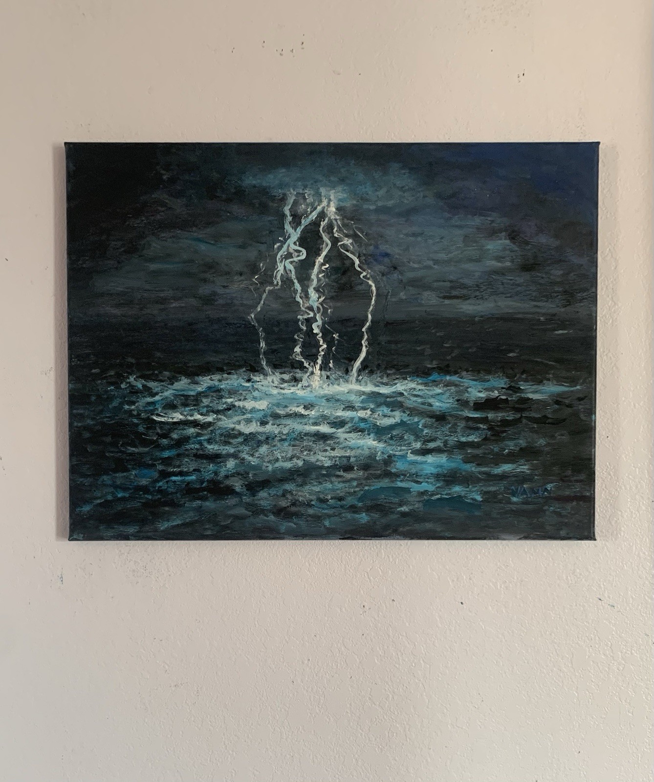 “Ocean Lightning” Oil Painting New 2026 Large 18in x 24in REAL ART BY GINA VANN