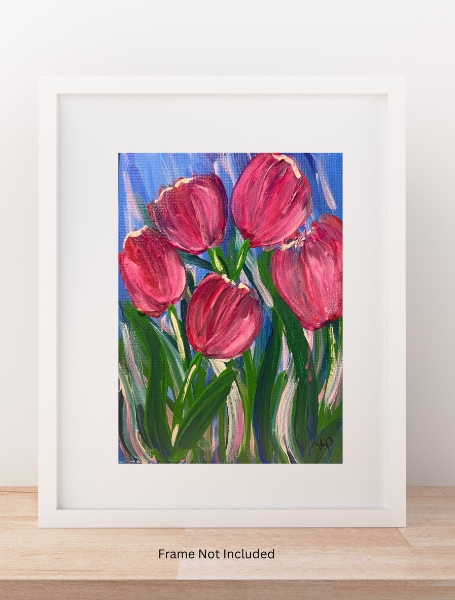 Magenta Tulips Impressionist Abstract Floral Acrylic Small 5×7 Canvas Panel