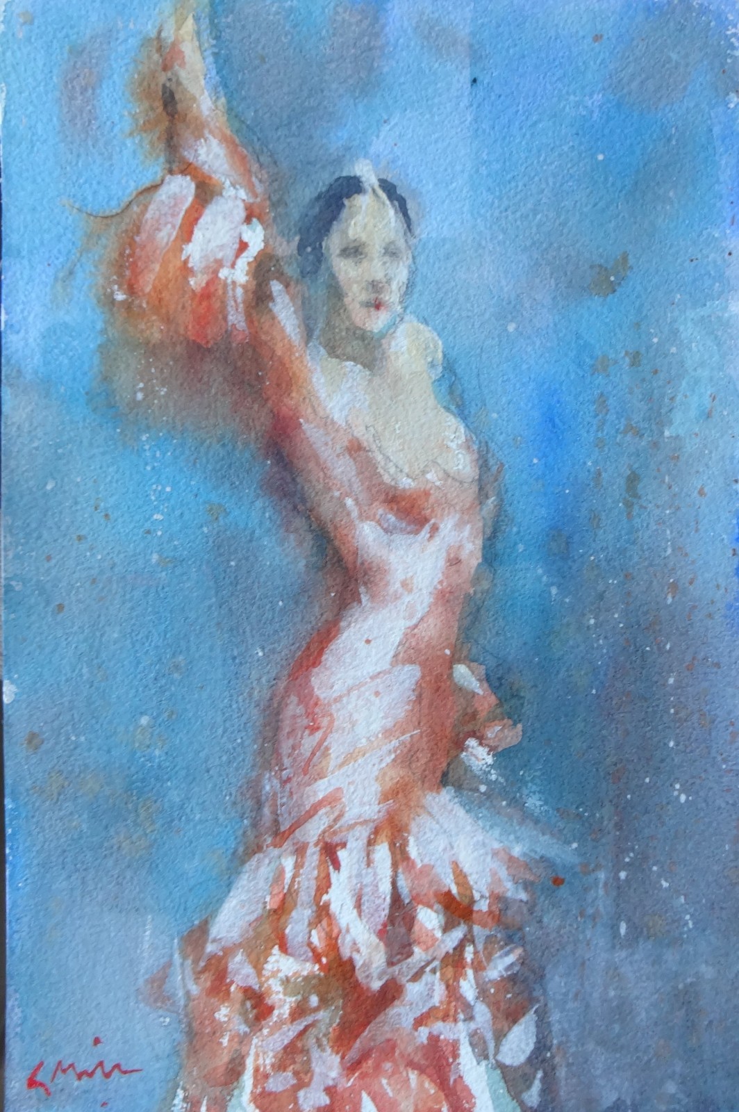 GERRY MILLER. Watercolour «Flamenco». No frame. 19x28cm.