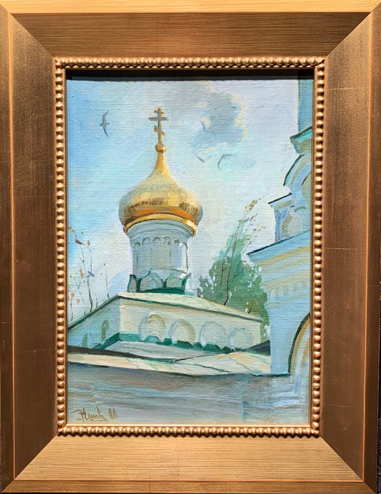 VLADIMIR KUSH Original Painting, «Church of Ilja-The Prophet in Moscow», COA