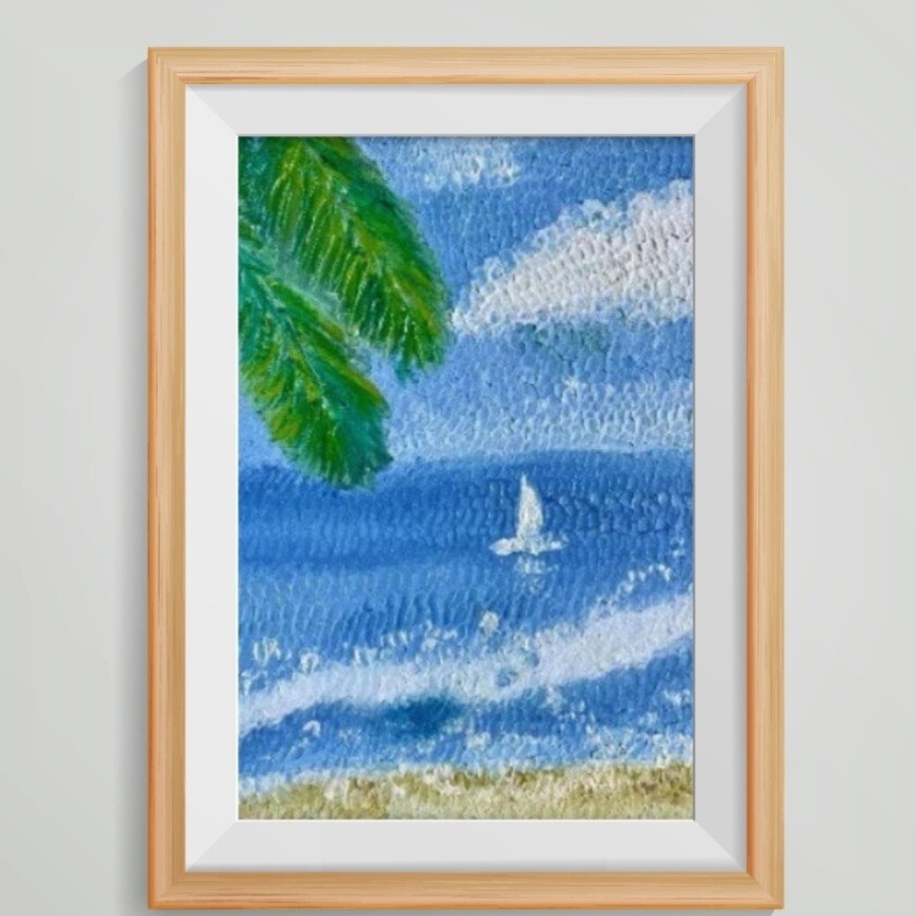 Boat original painting boat small art lonely sailboat original art seascape