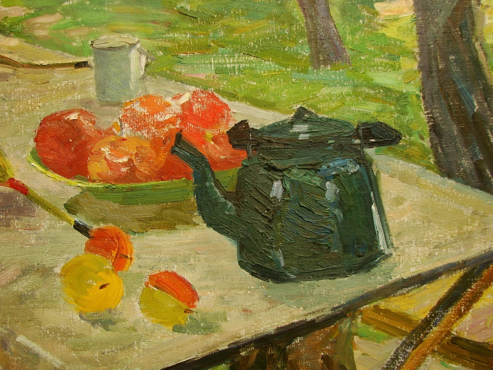 Ukrainian Soviet Oil Painting impressionism Still Life receiver kettle sunny day