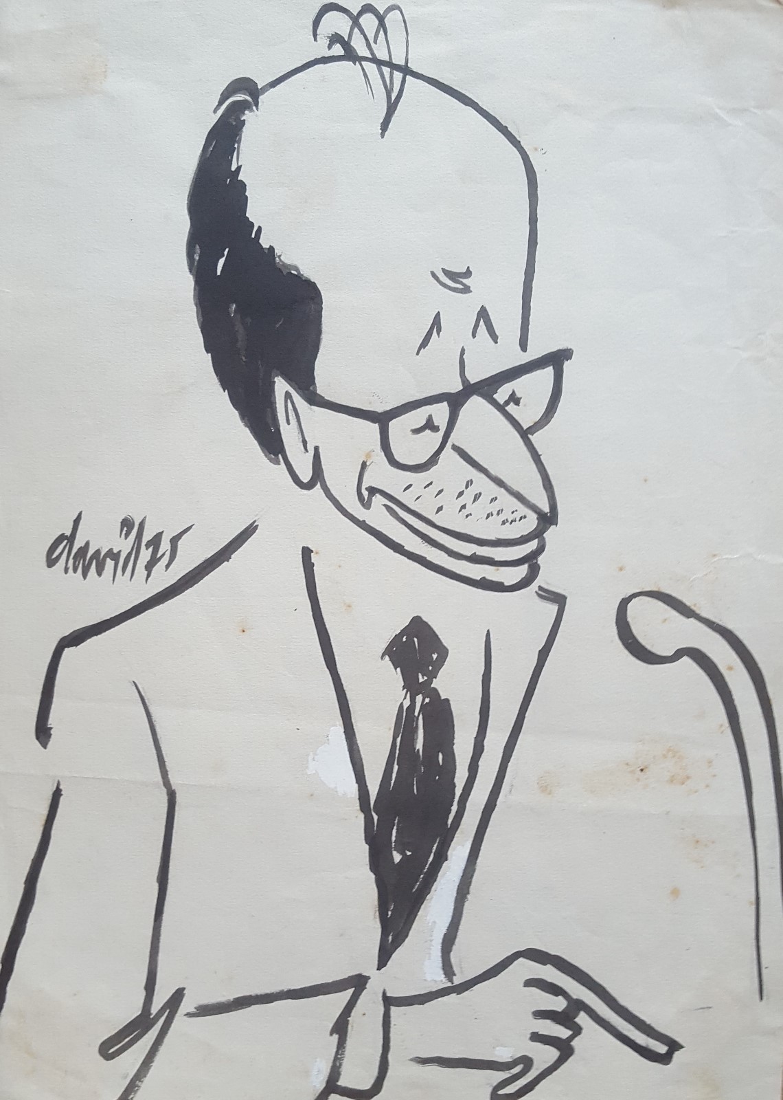 Caricature by Juan David. Raul Roa, 1975. Ink on paper.