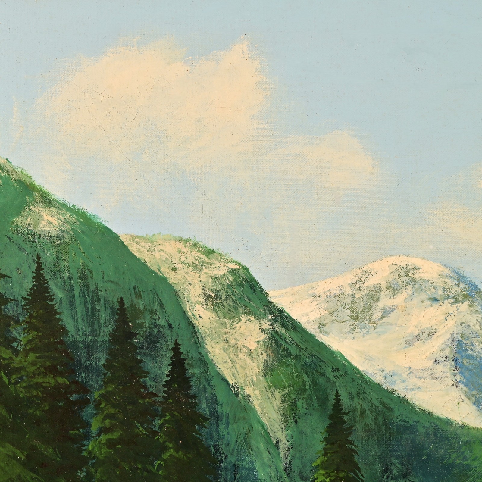 FAIG Original Vintage Signed Figurative Mountain Lake Landscape Oil Painting