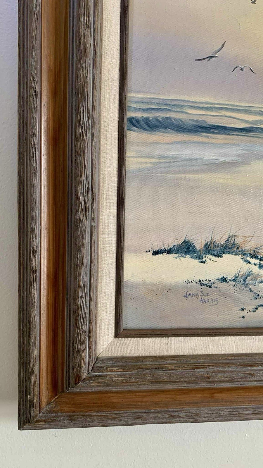 Vintage Sunrise Seascape Beach Front Oil Painting On Canvas Signed HARRIS Artist