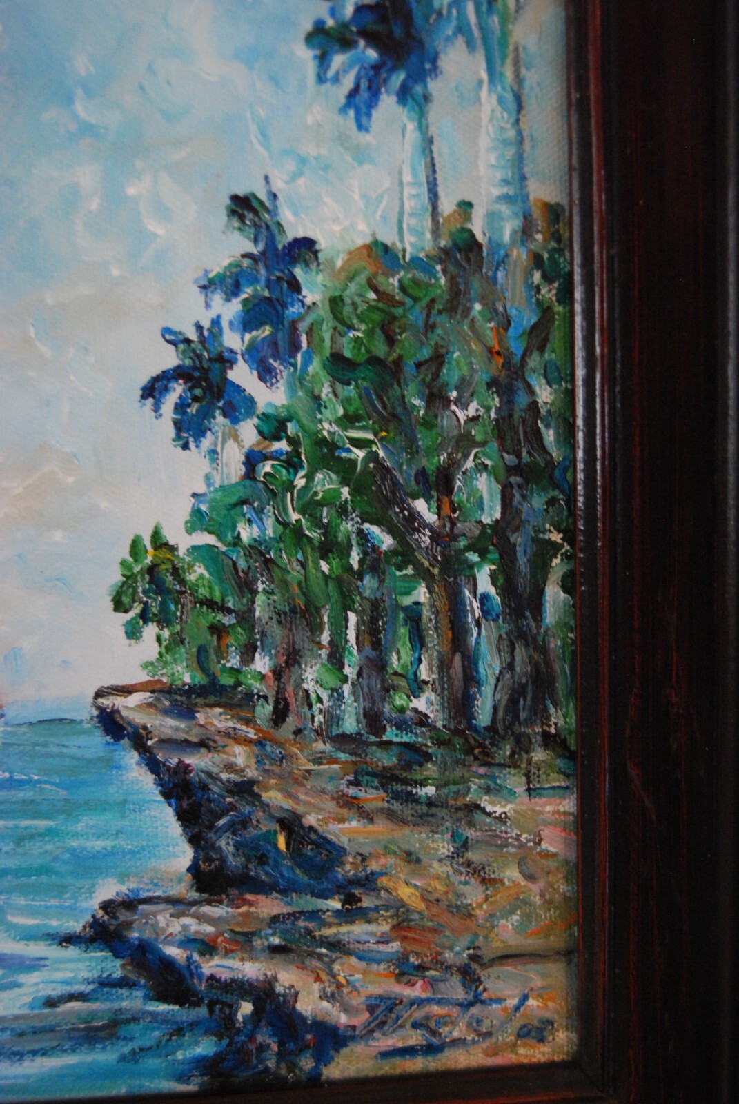 FRAMED ORIGINAL OIL RIVER, PALMS & SKY CUBAN COUNTRY SCENE ARTIST: HECTO VIDAL