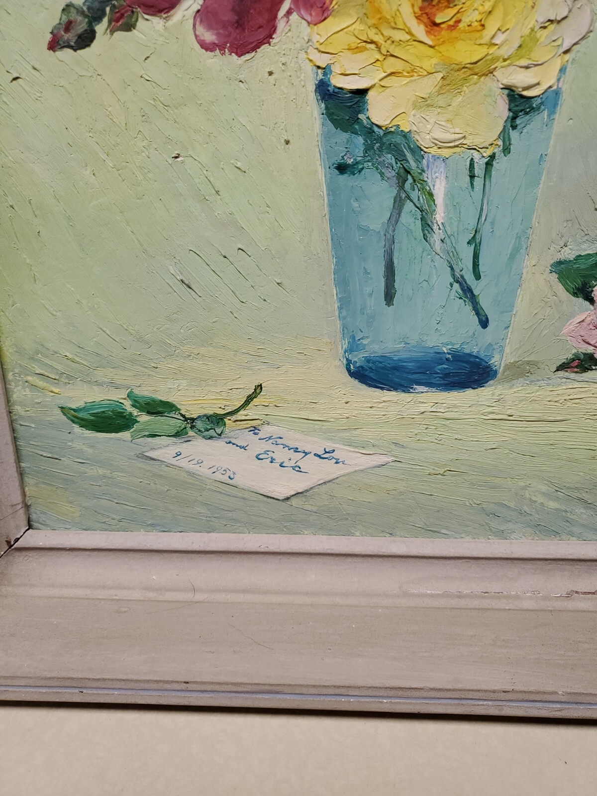 Vintage Floral Oil Painting Impasto Cottagecore Shabby Chic Art 15″ x 17″