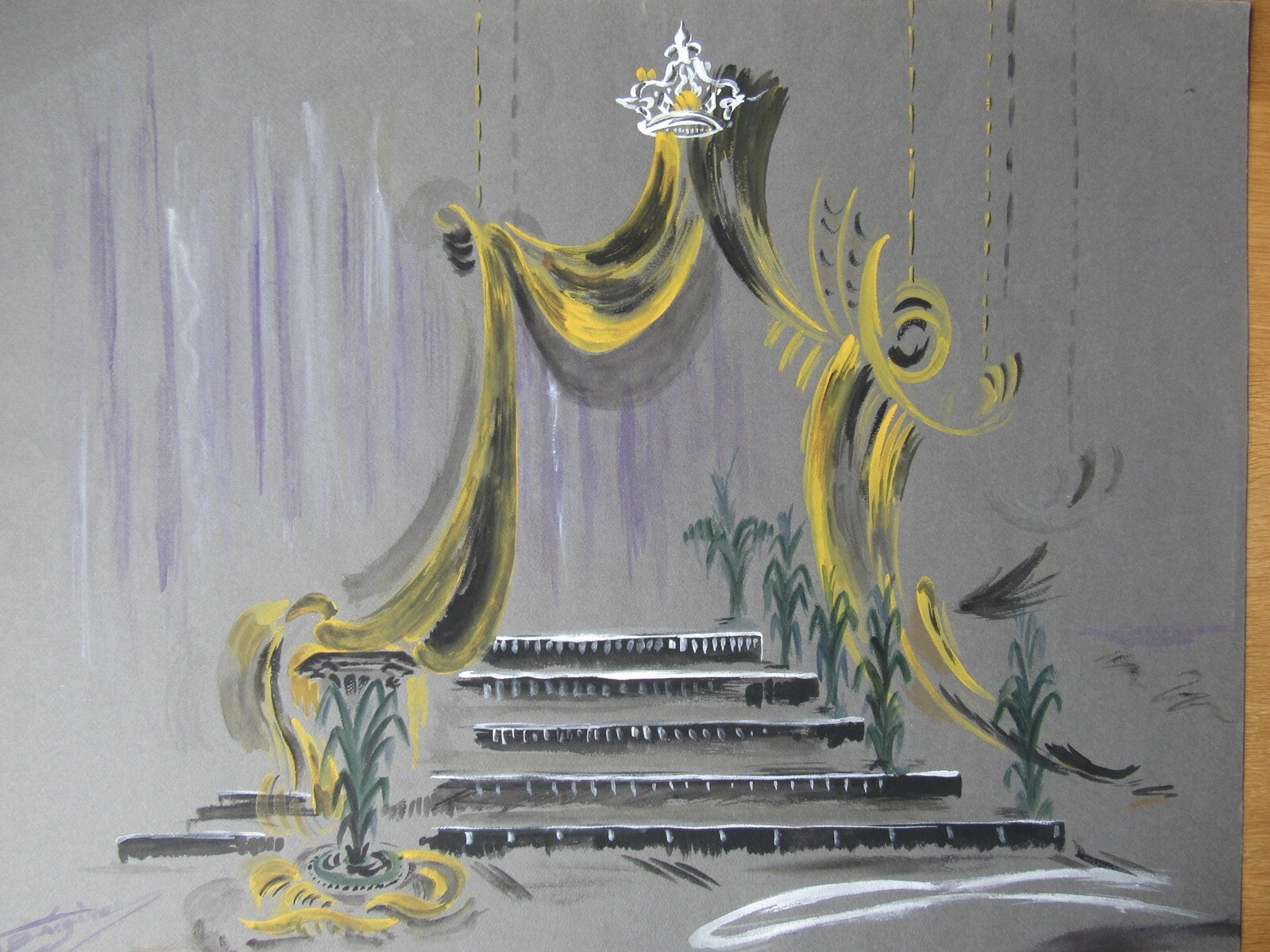 Opera Decor Gouache Drawing Signed by Jacques André Brégère set design painting