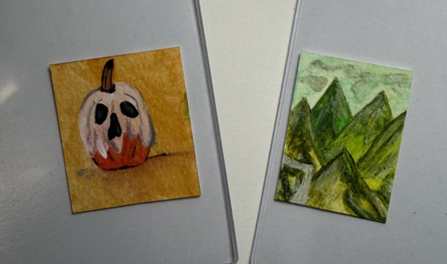 Tiny Set ACEO Original Acrylic Mini Art Card Signed Stephanie Cooper