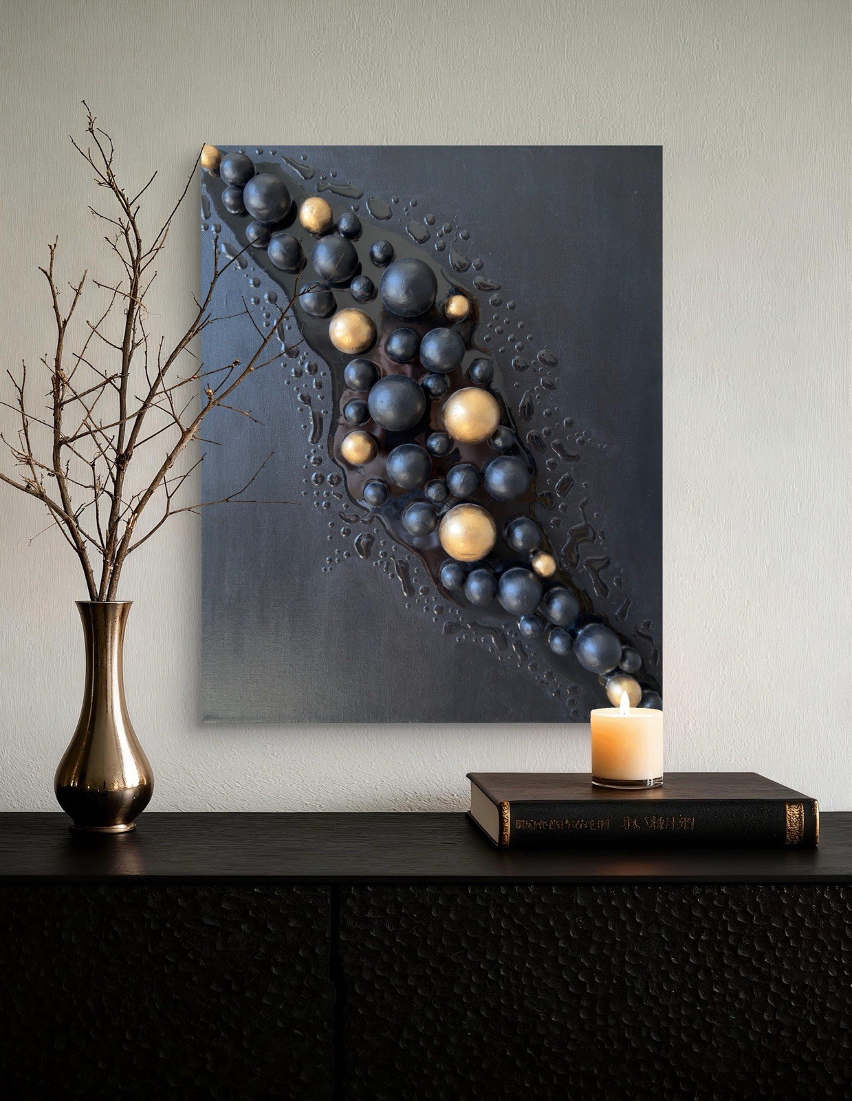 Modern Abstract 3D Spheres Painting, Hand Painted Acrylic on Canvas Art