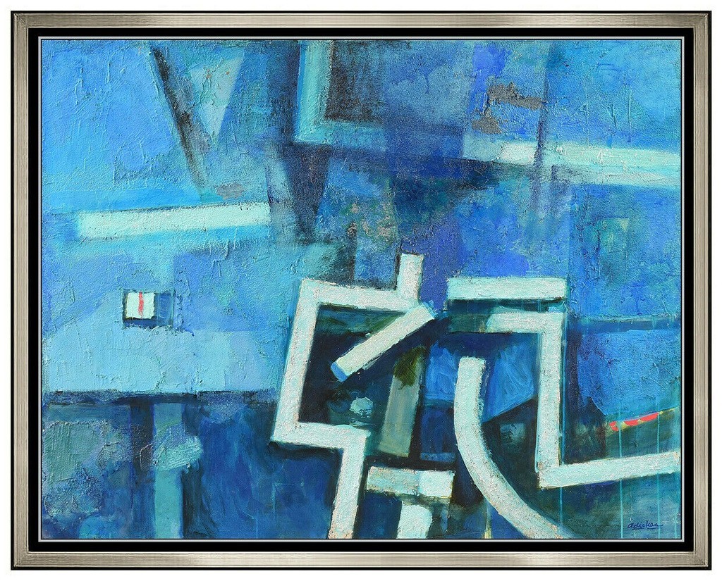 David Pryor Adickes Original Oil Painting On Board Signed Large Abstract Artwork