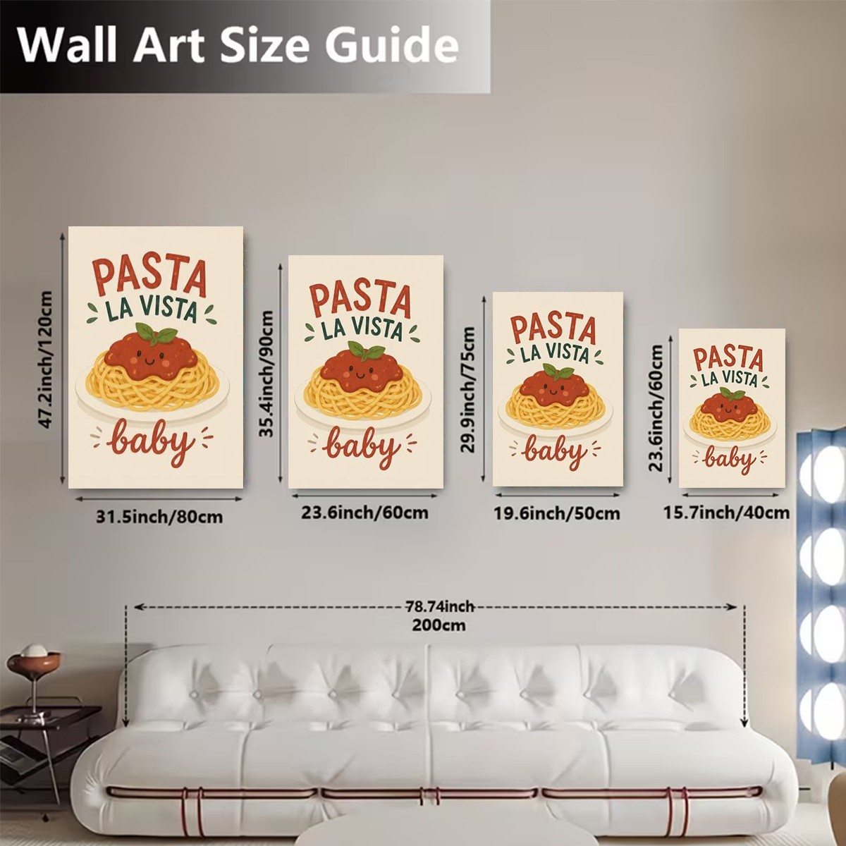 Pasta La Vista Baby Canvas Wall Art, Funny Pasta Kitchen Decor Italian Food Wall