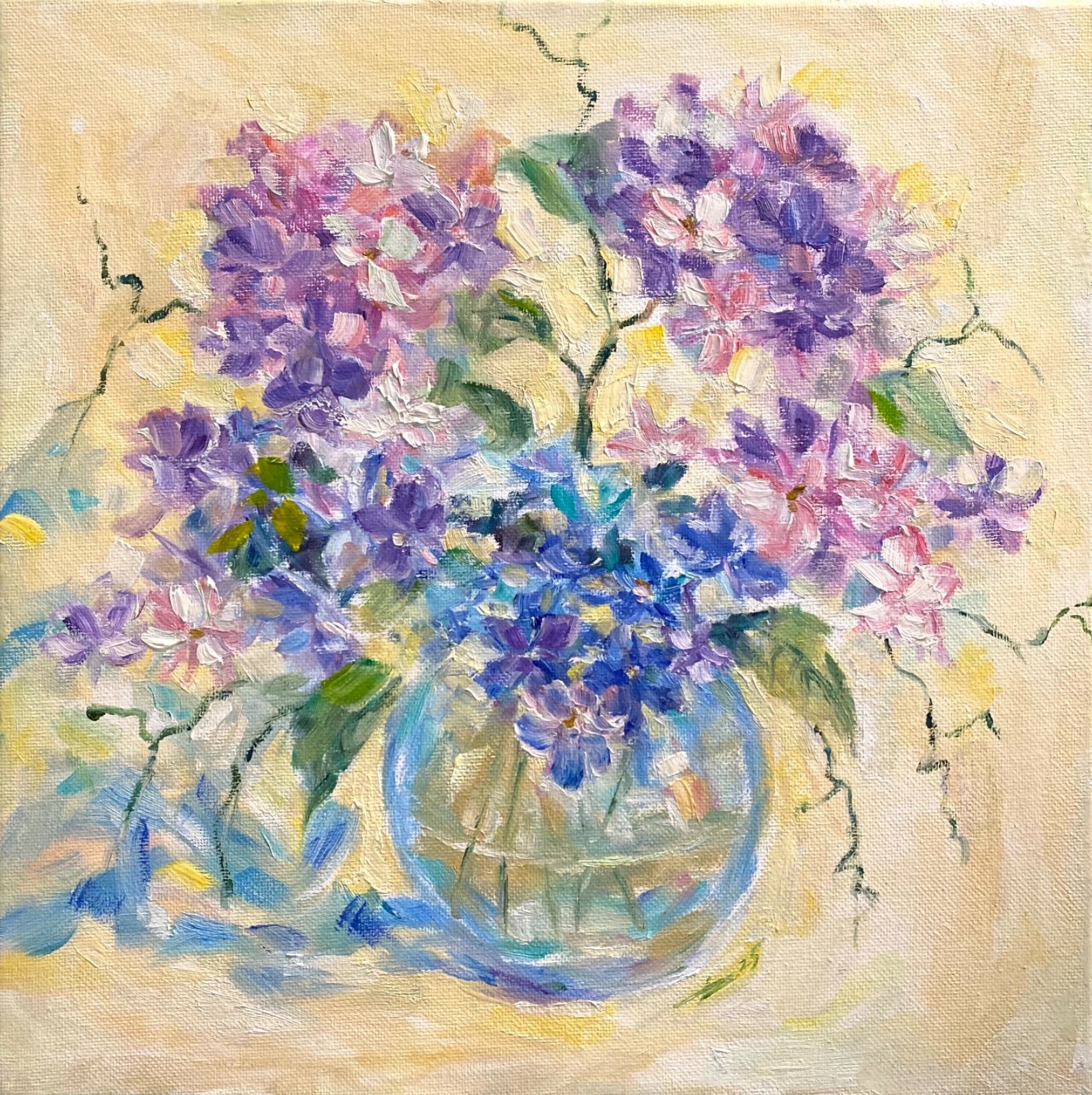 Original Oil Painting Bouquet of Hydrangeas 12×12