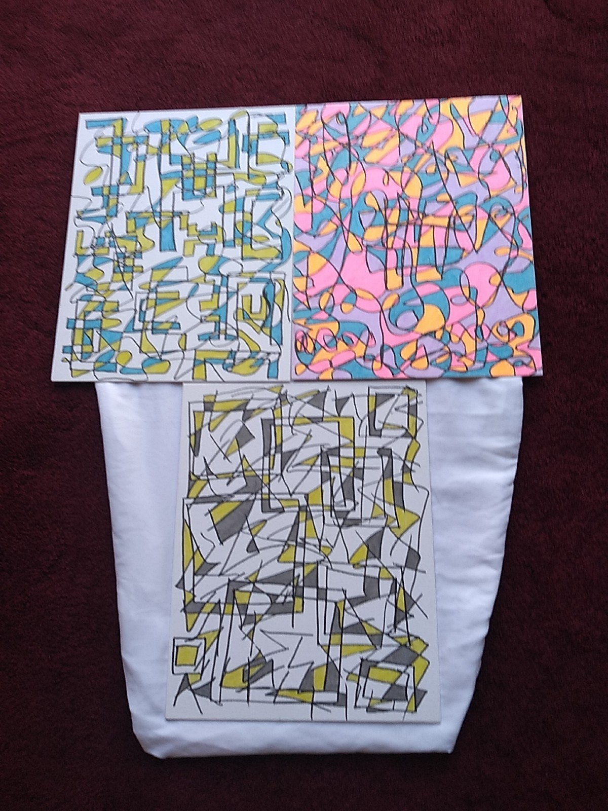 3 Mosaic Arcylic Abstract Painting On 11×14 in Canvas Signed And Dated