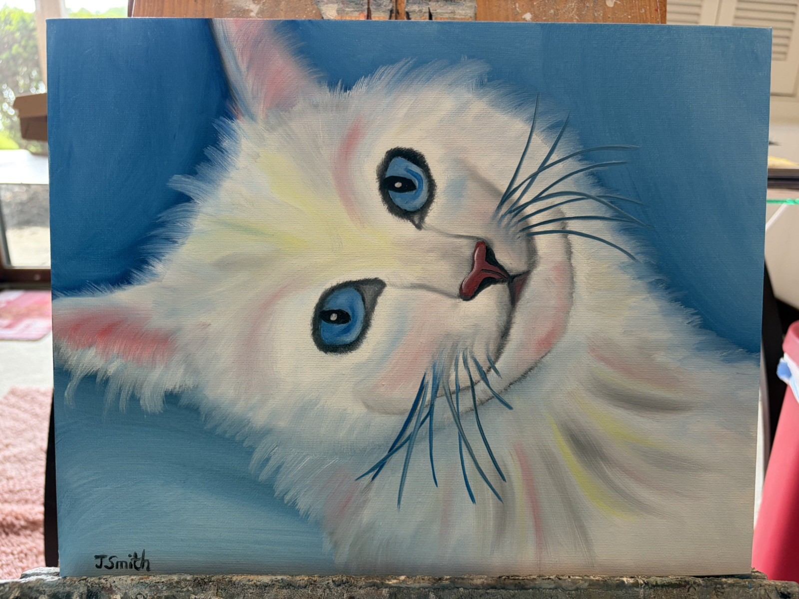 Original Oil painting art on canvas 11 x 14 in portrait colorful abstract cat