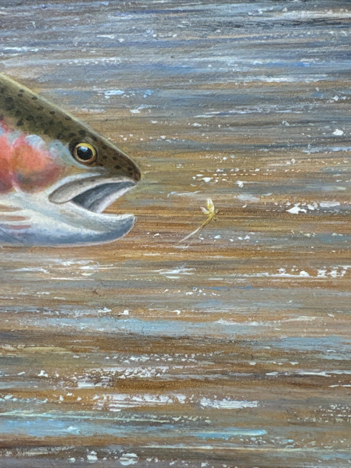 Fish Painting Fishing Jumping Fly Lure River Stream David Chapple Listed Famous