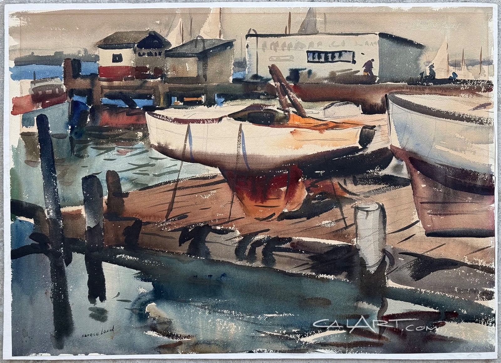 1950s Harbor Docks painting MAURICE LOGAN SOCIETY OF SIX CaLiFoRnia Regionalist