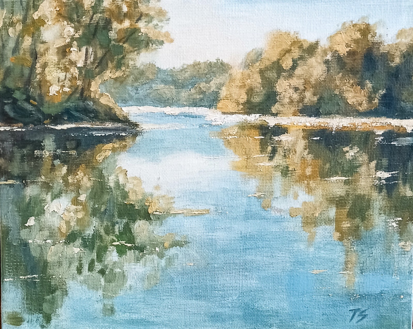 Lake Forest ORIGINAL Oil Painting Modern River Reflection Water Fine Art 8″x10″