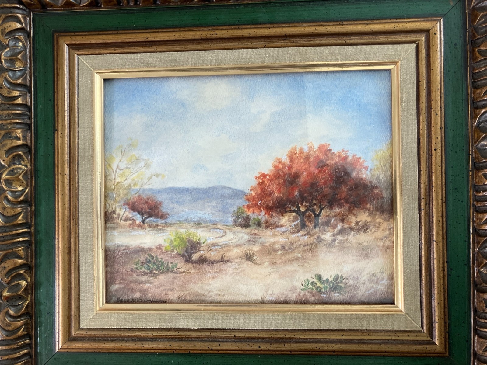 Vintage Sante Fe Autumn Landscape Watercolor Painting by Bess McCarty 1974