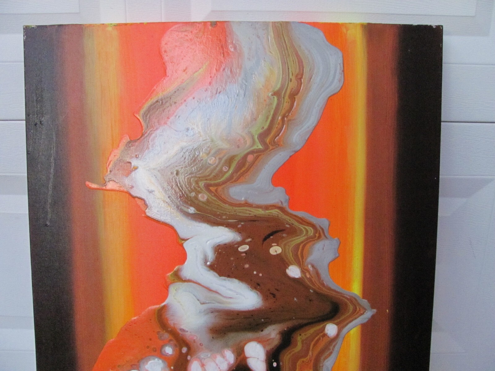 ORIGINAL FLUID ABSTRACT LARGE SUNSET SIGNED BY DEZ ACRYLIC PAINTING MULTI COLOR