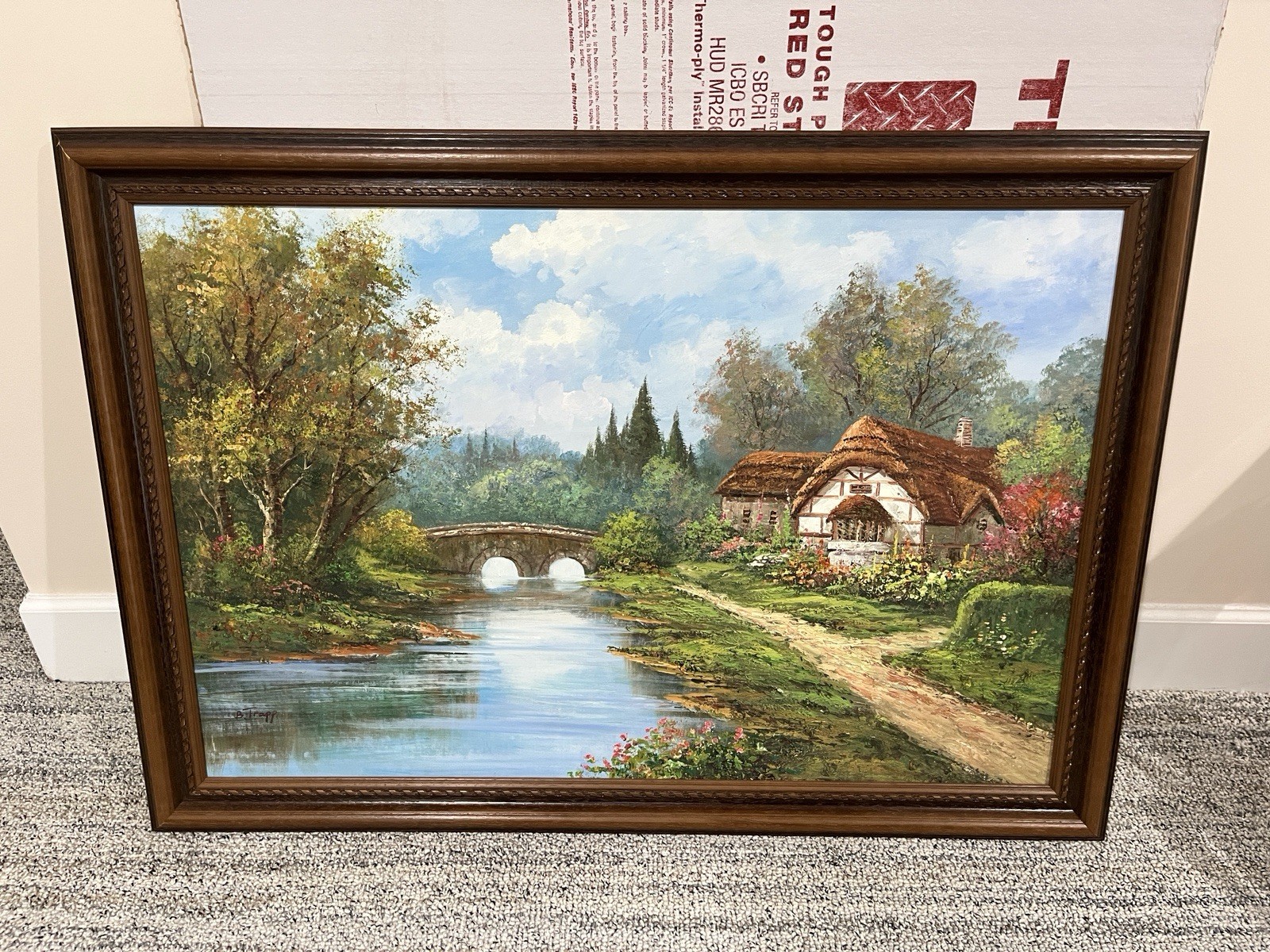 B. Trapp 36″ x 24″ English Cottage Oil Painting