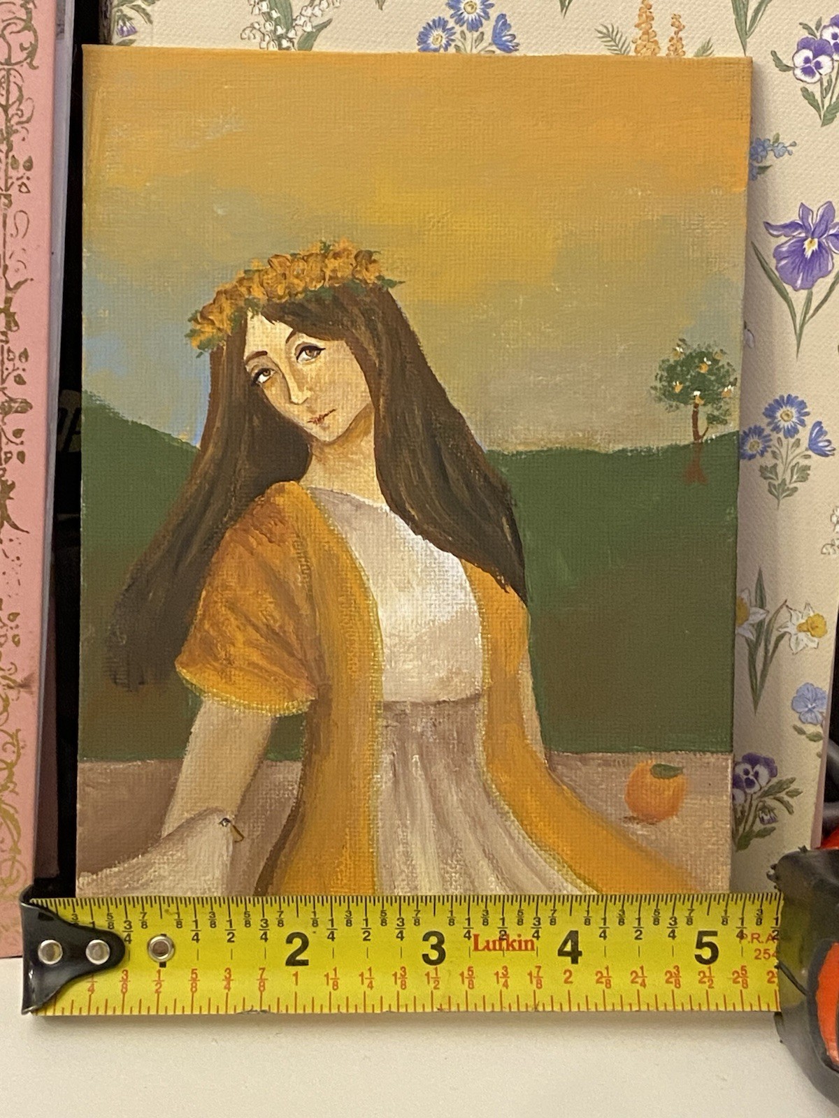 Italian Summer Girl Original Artwork Acrylic Canvas Painting 5 x 7 in. Painting