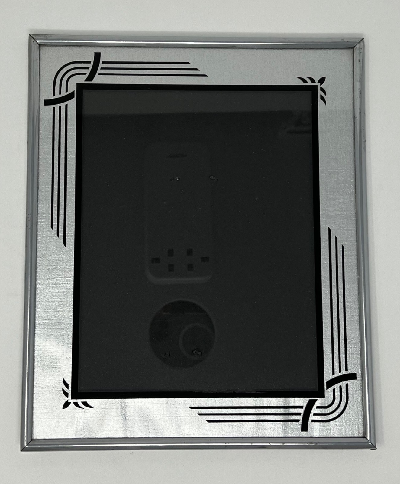 1940s Vintage ART DECO Reverse Black Painting, Silver Mat , Metal 12 x 10, 9 x 7
