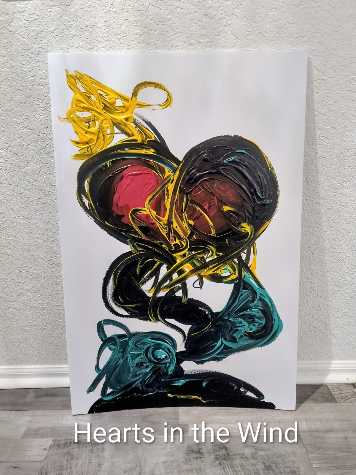 Trey Coppland, Heart’s in the Wind Abstract Heart Acrylic, 24+36 in 2026, Signed